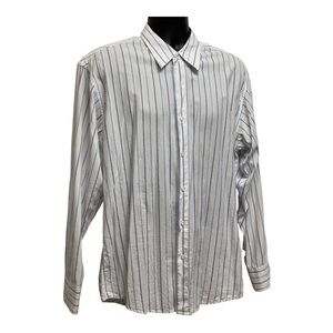 PX Clothing Men’s Large White & Blue Striped Long Sleeve Button-Down Shirt
